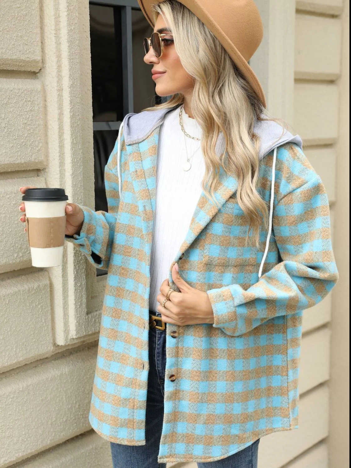 Ramona | Checked drawstring hooded jacket with long sleeves - Image 17