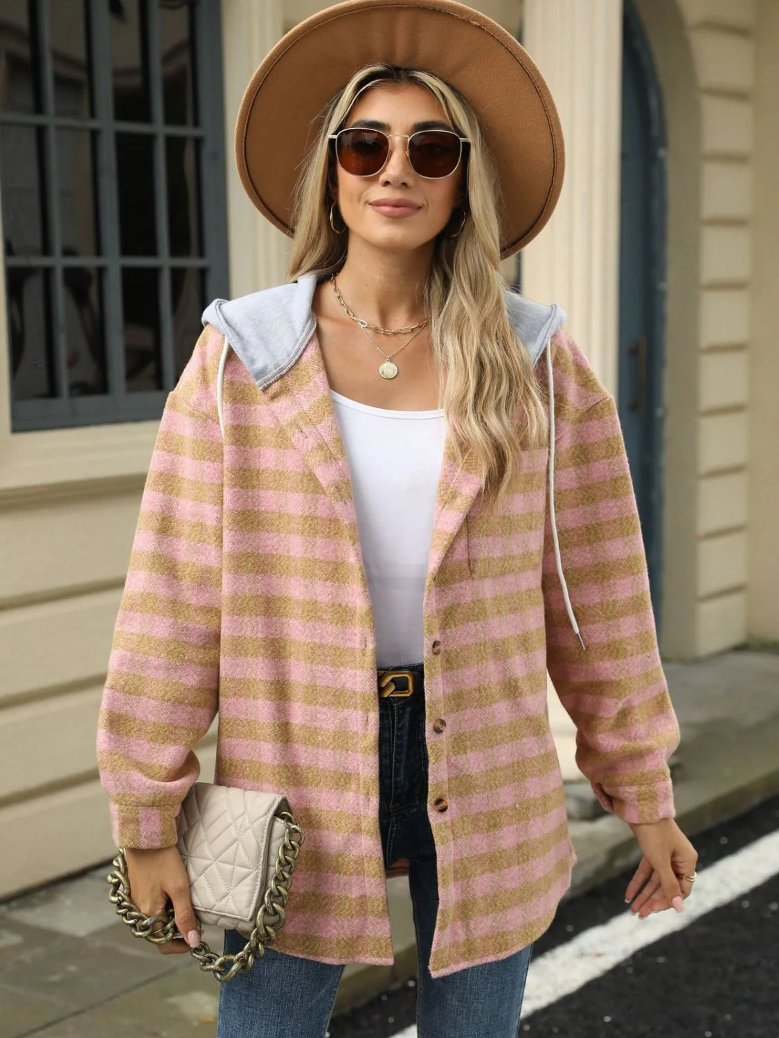 Ramona | Checked drawstring hooded jacket with long sleeves - Image 20