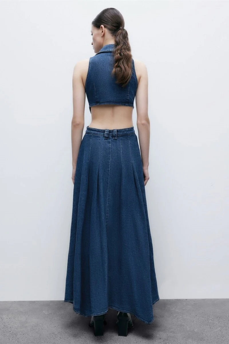 Raquel® | Maxi Denim Dress With Lapel Collar And Cut-Outs - Image 3
