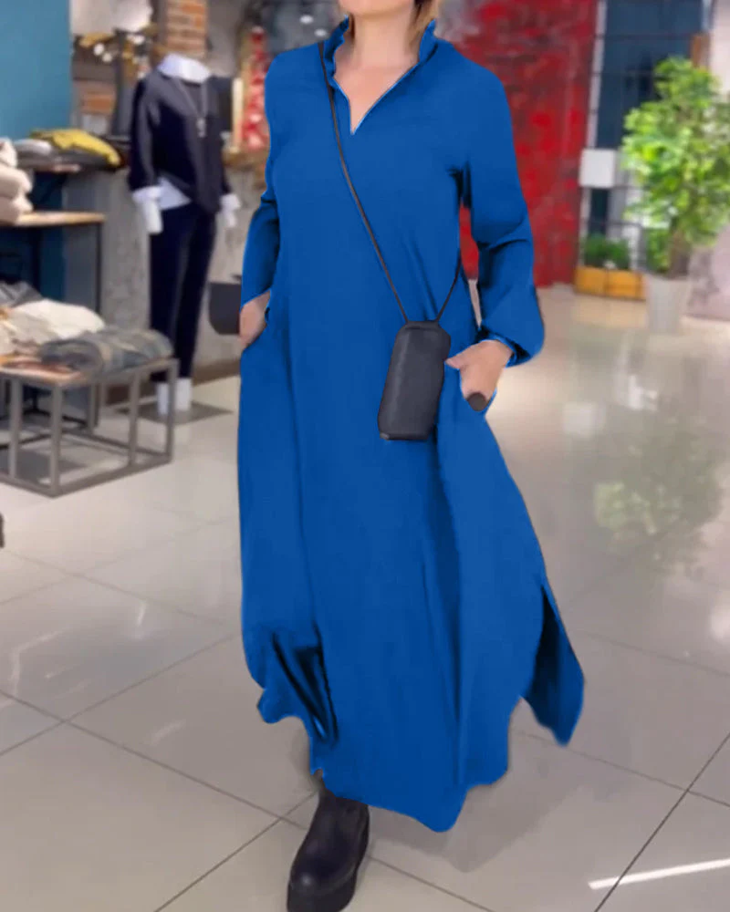 Rebeca® | Loose Long Dress With Lapels And Side Slit
