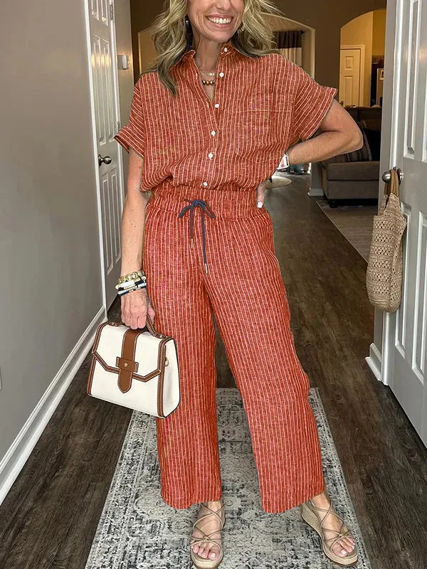 Rebecca® | Casual Loose Button-Down Shirt And Wide-Legged Pants Set - Image 2