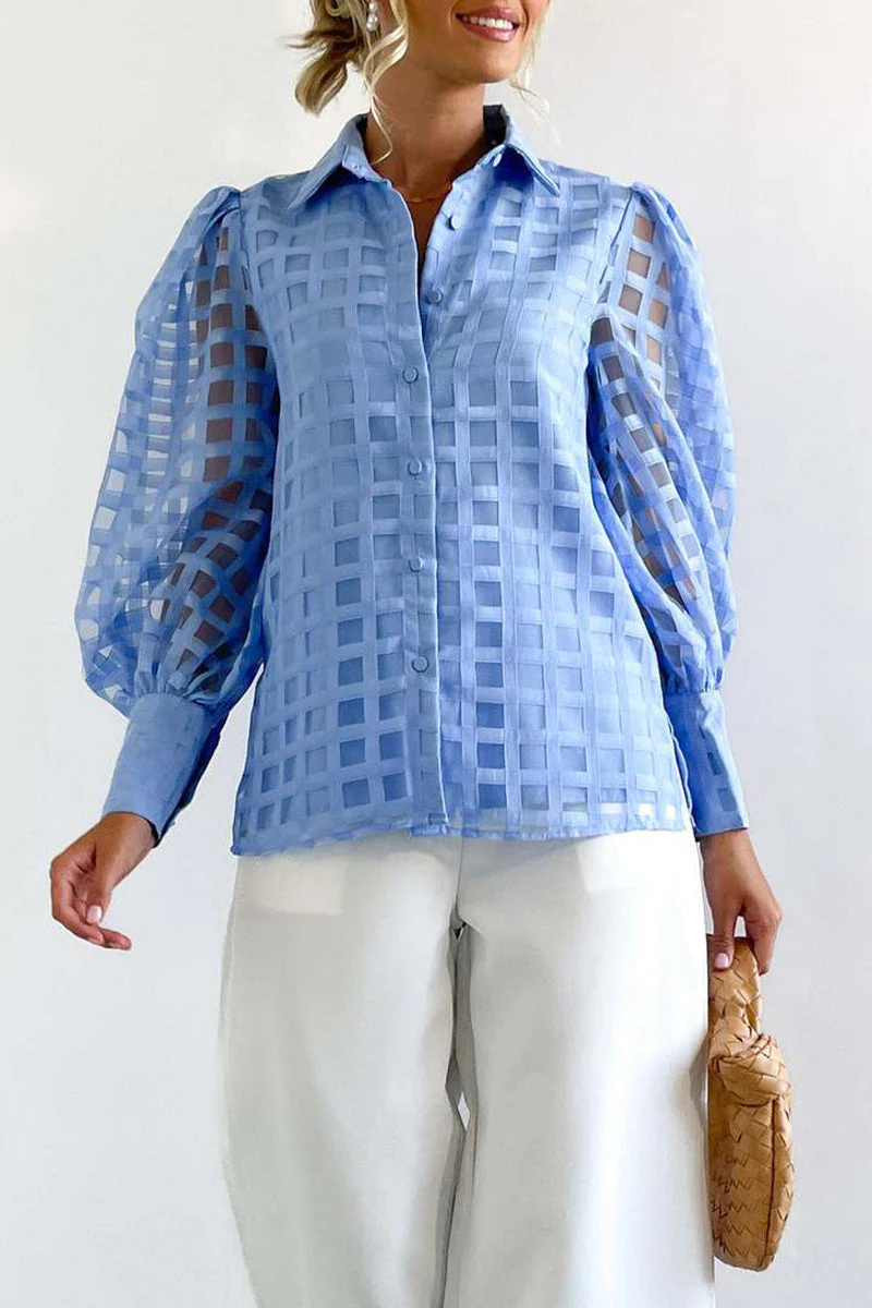 Regina® | Elegant Patchwork Blouse With Long Sleeves And A Turn-Down Collar
