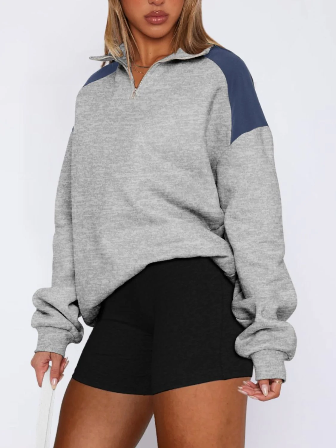 Regine | Long sleeve sweatshirt with contrast quarter zip - Image 11