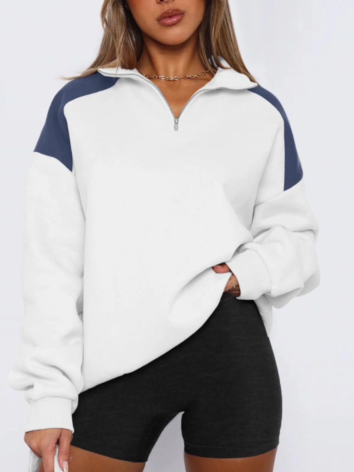 Regine | Long sleeve sweatshirt with contrast quarter zip - Image 4