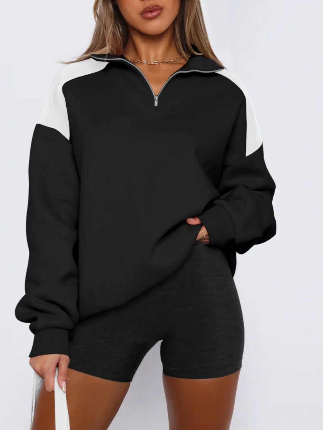 Regine | Long sleeve sweatshirt with contrast quarter zip - Image 7