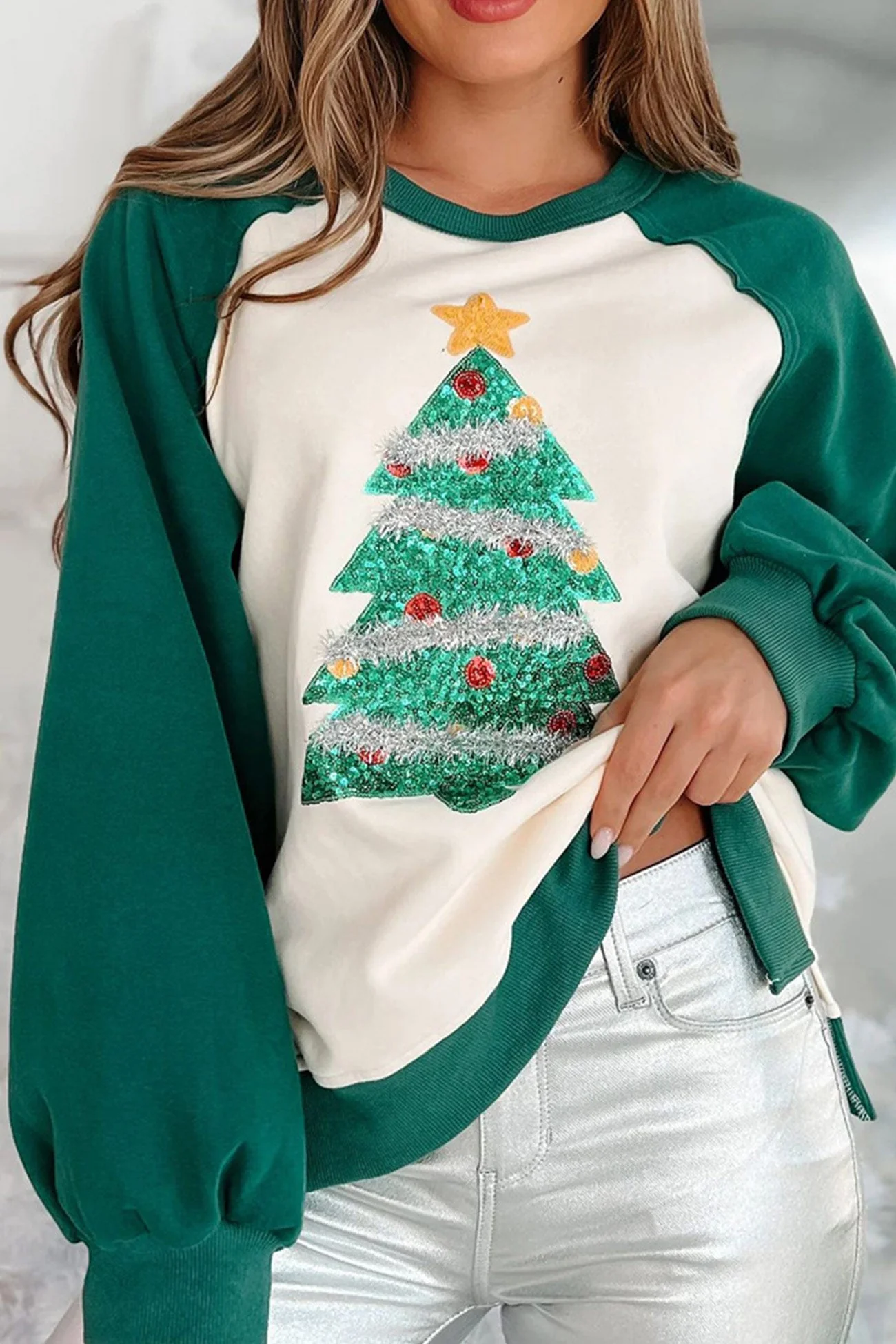 Regine | Splicing sequin Christmas tree sweatshirt - Image 2