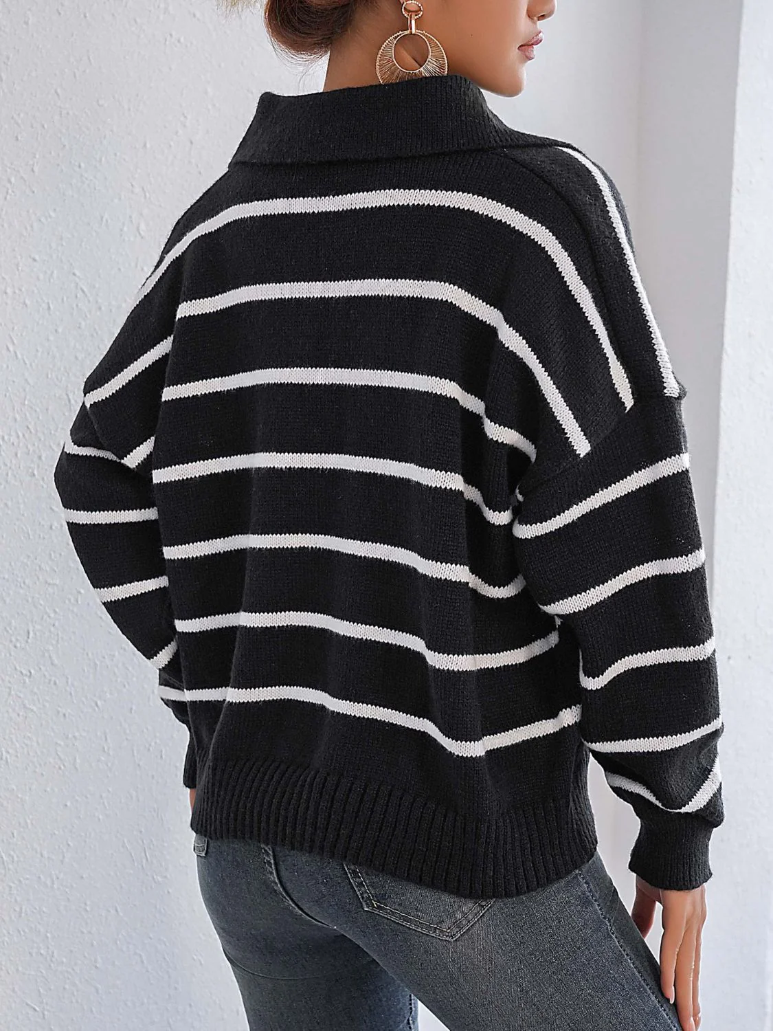 Regine | Striped long-sleeved sweater with Johnny collar - Image 2