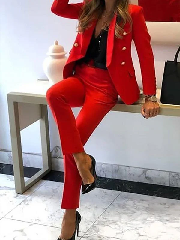 Reina® | Two-Piece Combination Of Double-Breasted Blazer And Elegant Trousers For Women - Image 3
