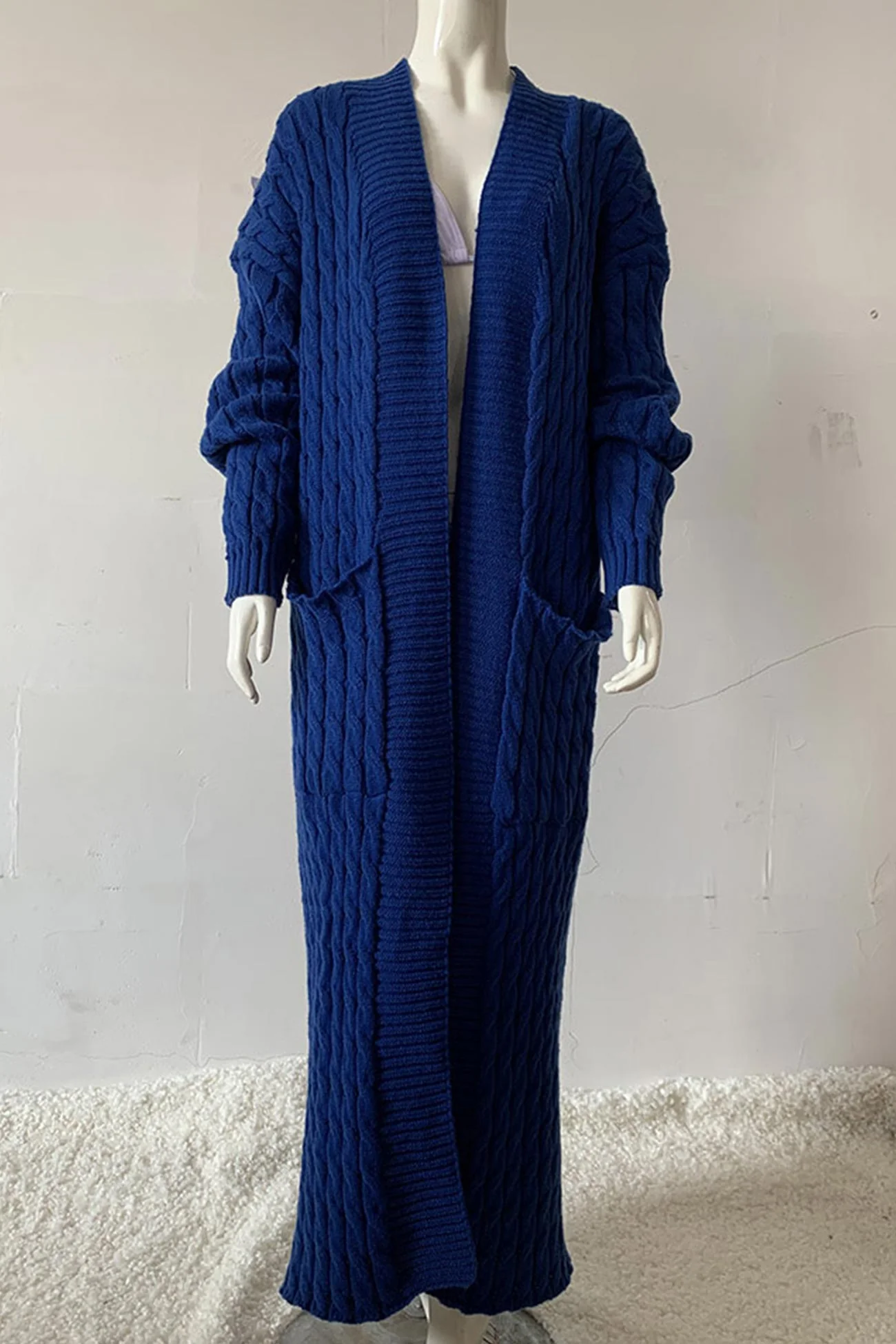 Renata | Long cable knit cardigan with pockets - Image 14