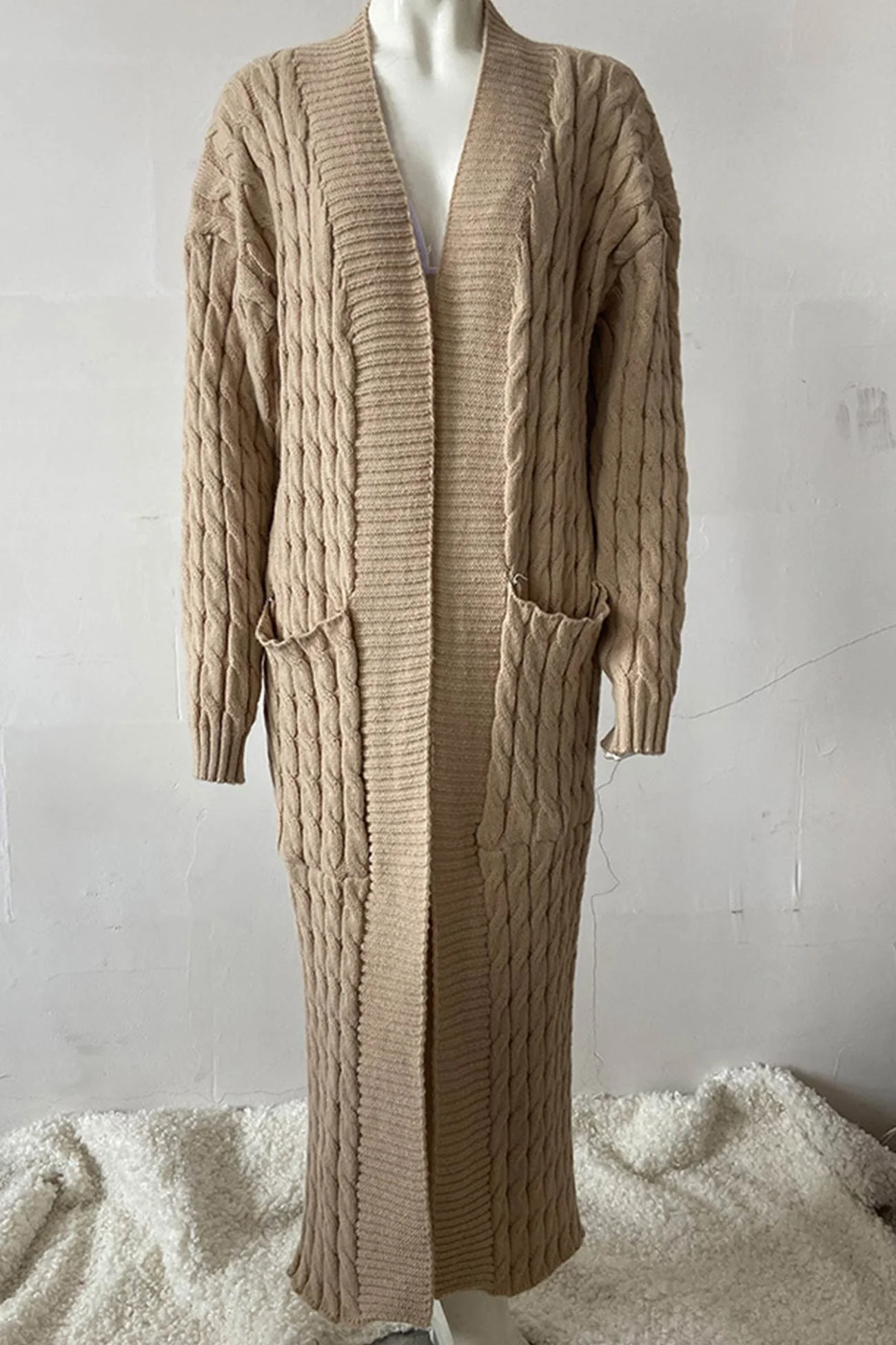 Renata | Long cable knit cardigan with pockets - Image 7