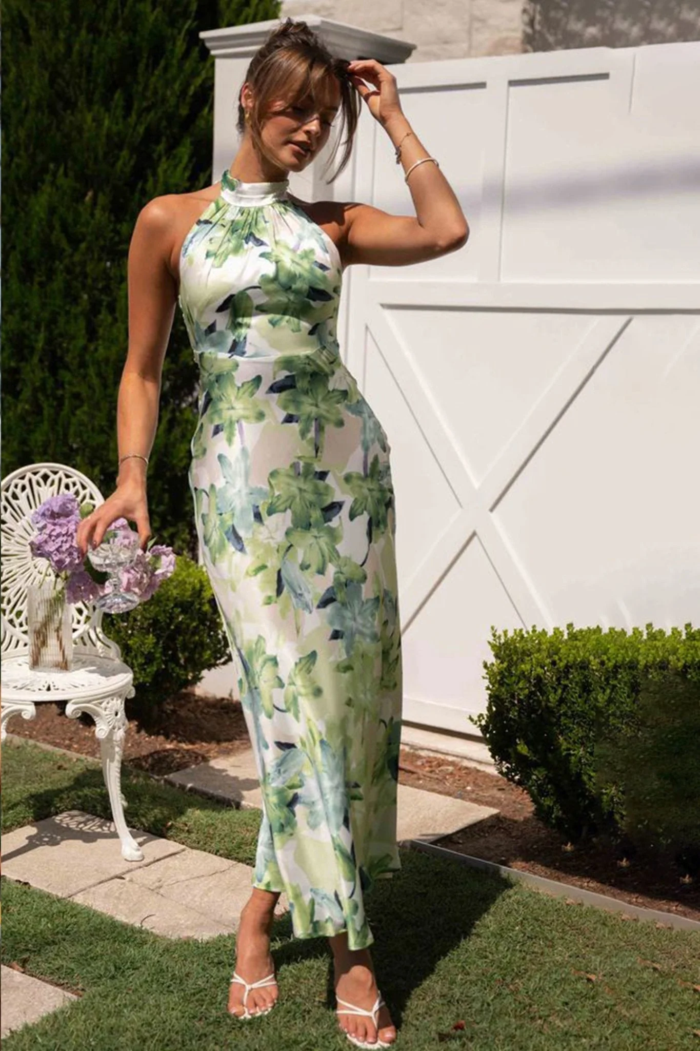 Renata® | Printed Halterneck Midi Dress In Backless Satin - Image 7