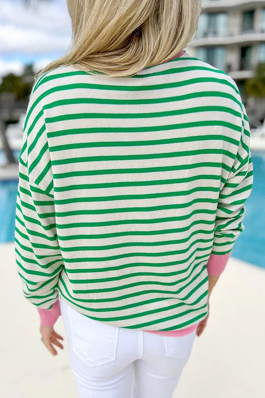 Renata | Women's long-sleeved top with striped contrast trim - Image 8