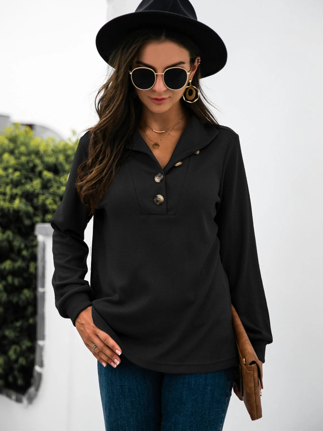 Renee | Half button t-shirt with long sleeves - Image 11