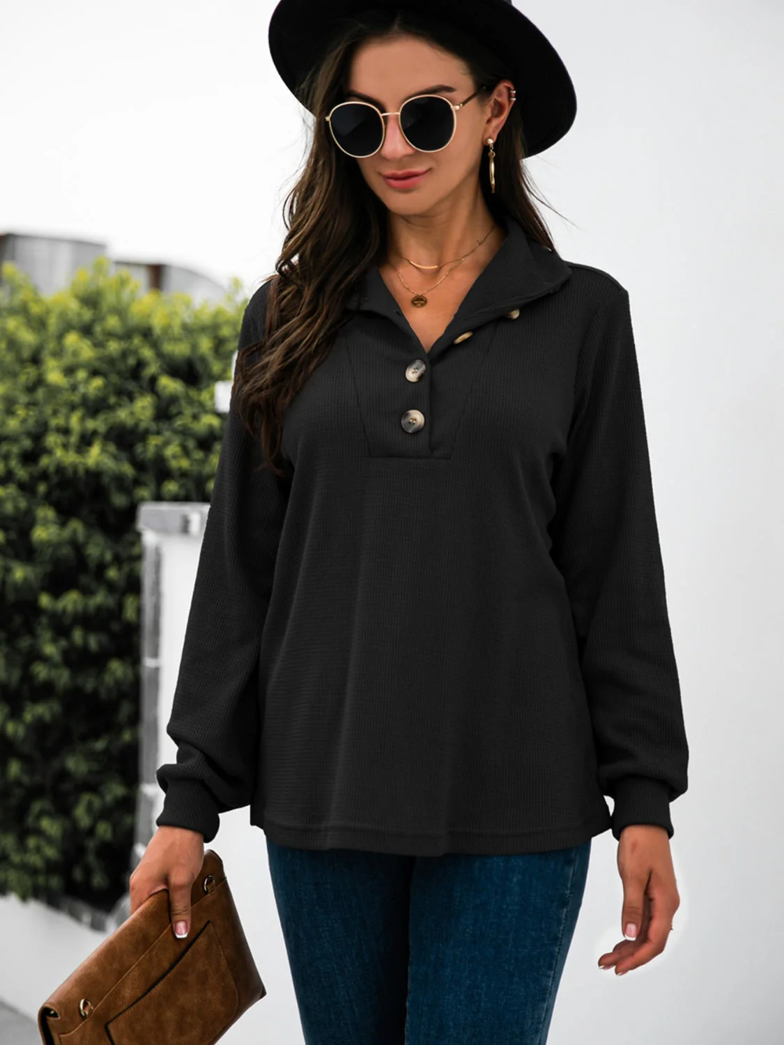 Renee | Half button t-shirt with long sleeves - Image 12