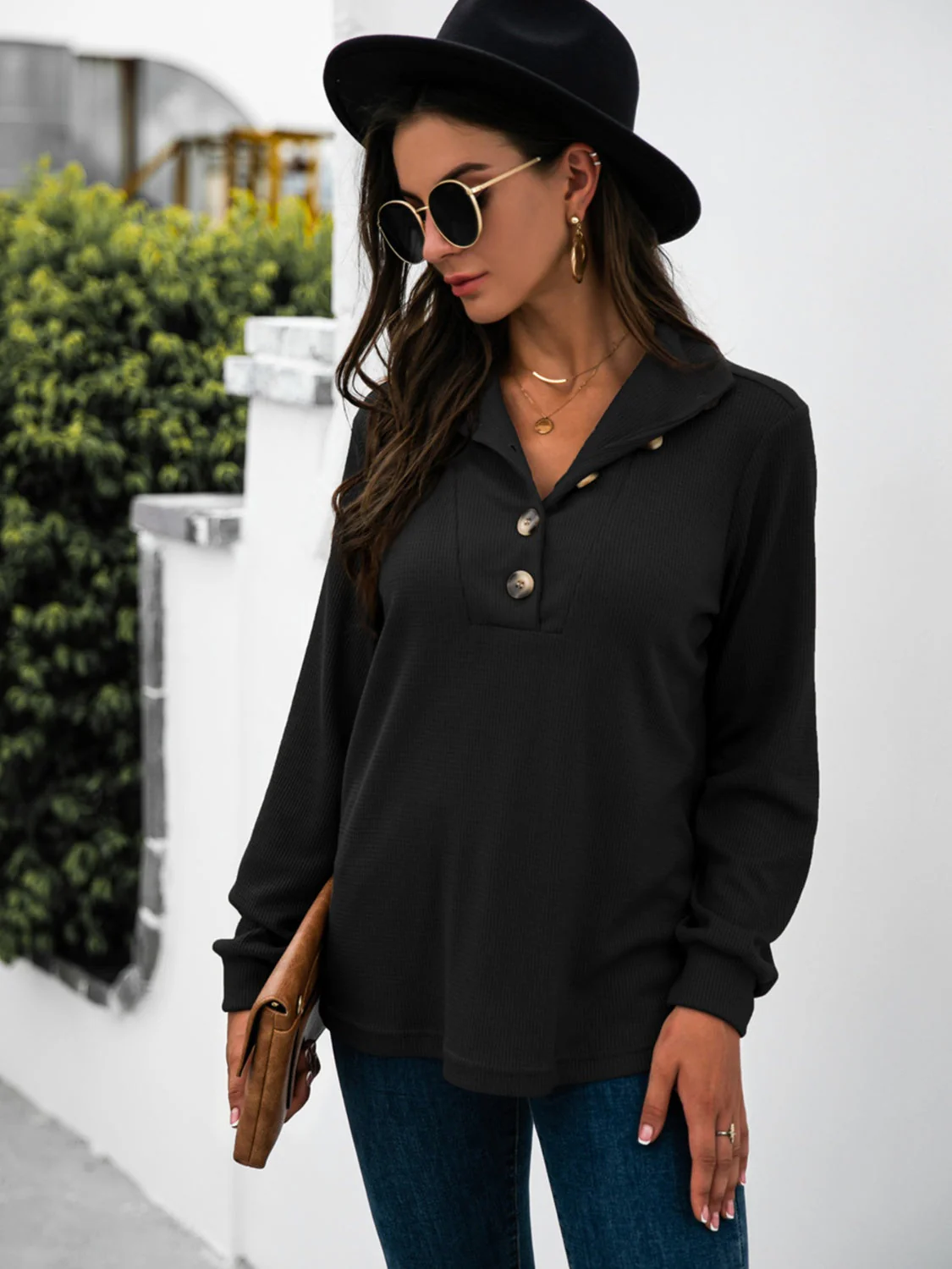 Renee | Half button t-shirt with long sleeves - Image 13