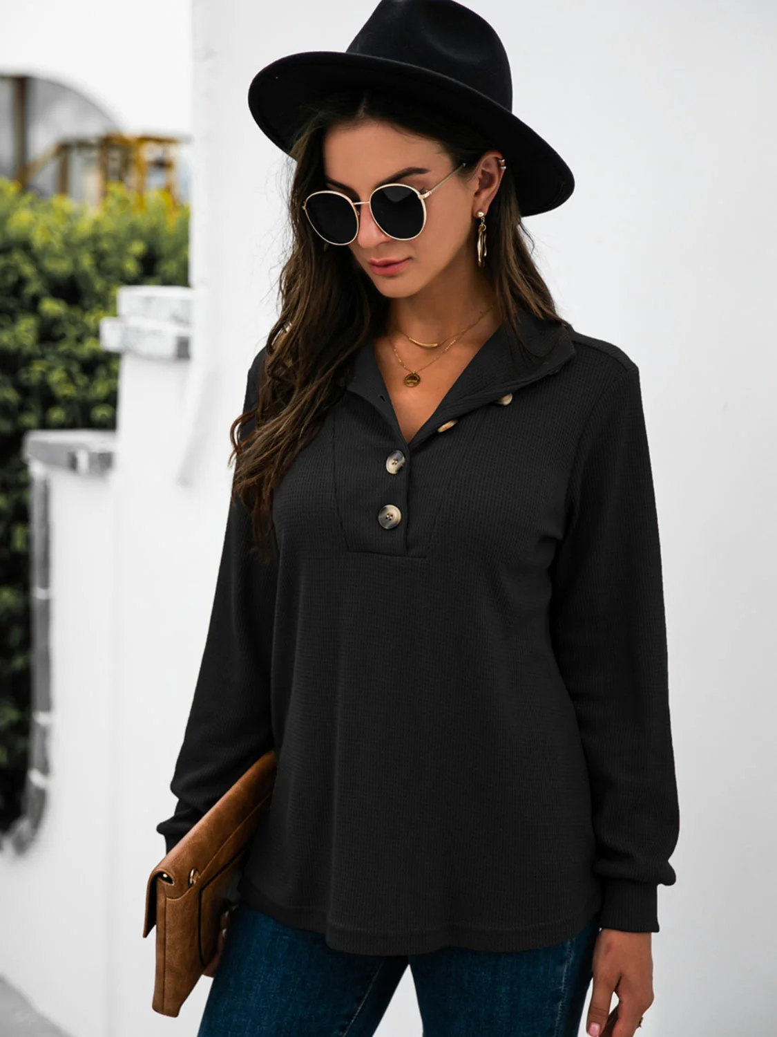 Renee | Half button t-shirt with long sleeves - Image 16