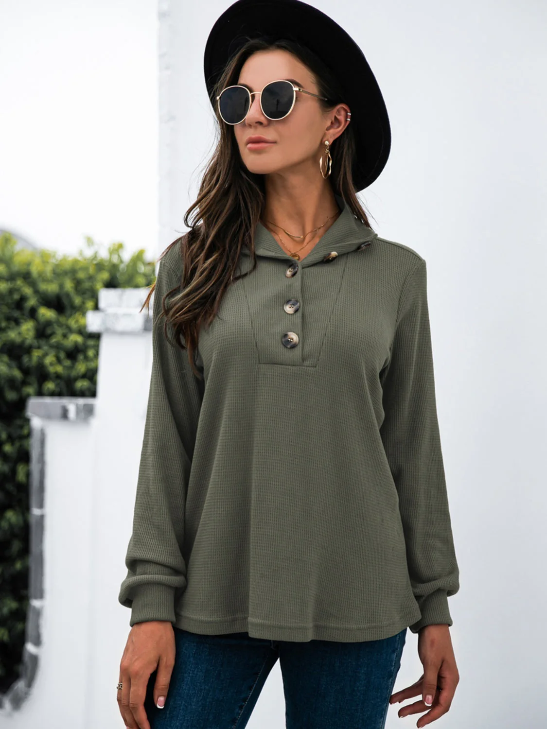 Renee | Half button t-shirt with long sleeves - Image 17