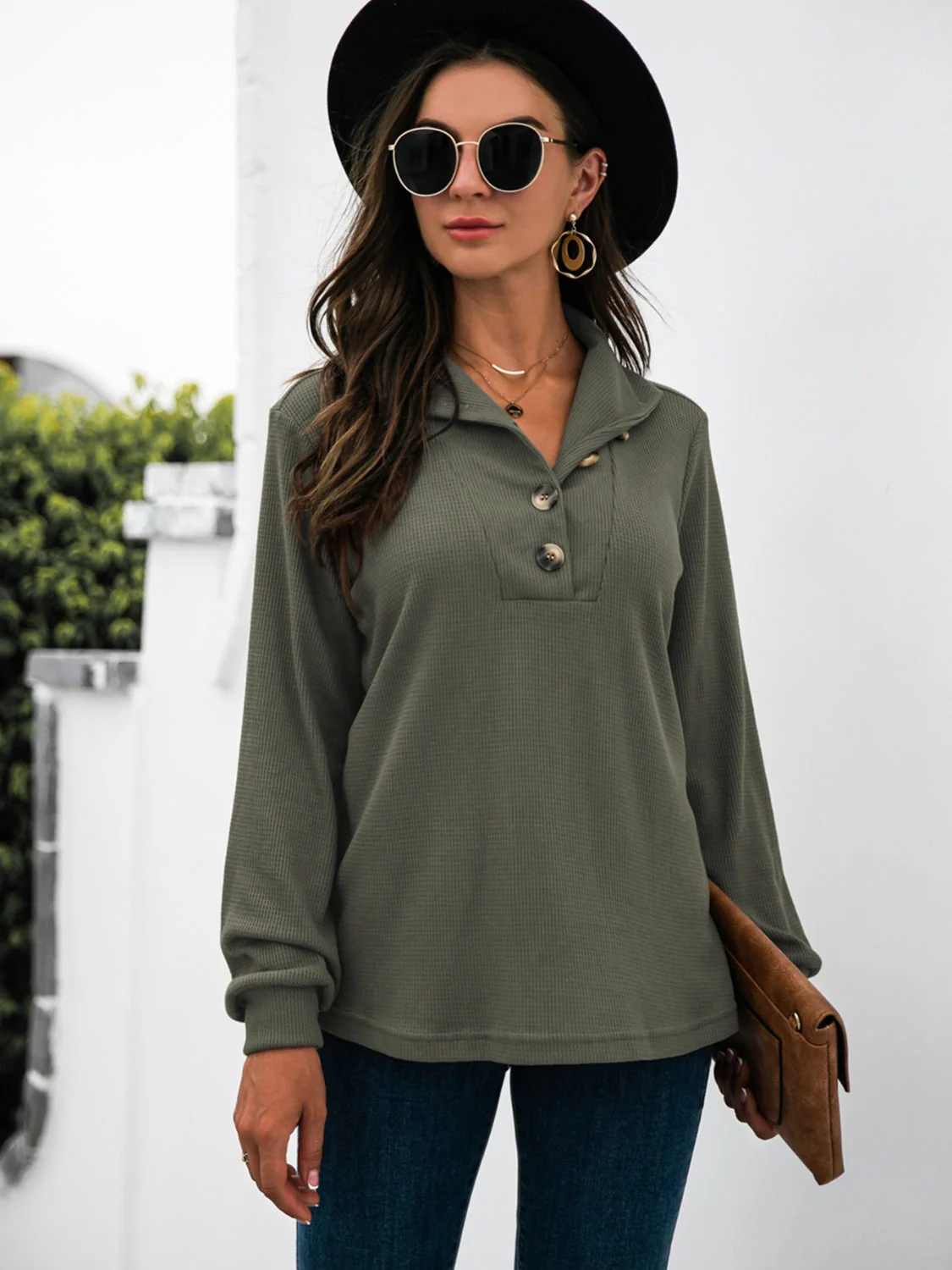 Renee | Half button t-shirt with long sleeves - Image 19