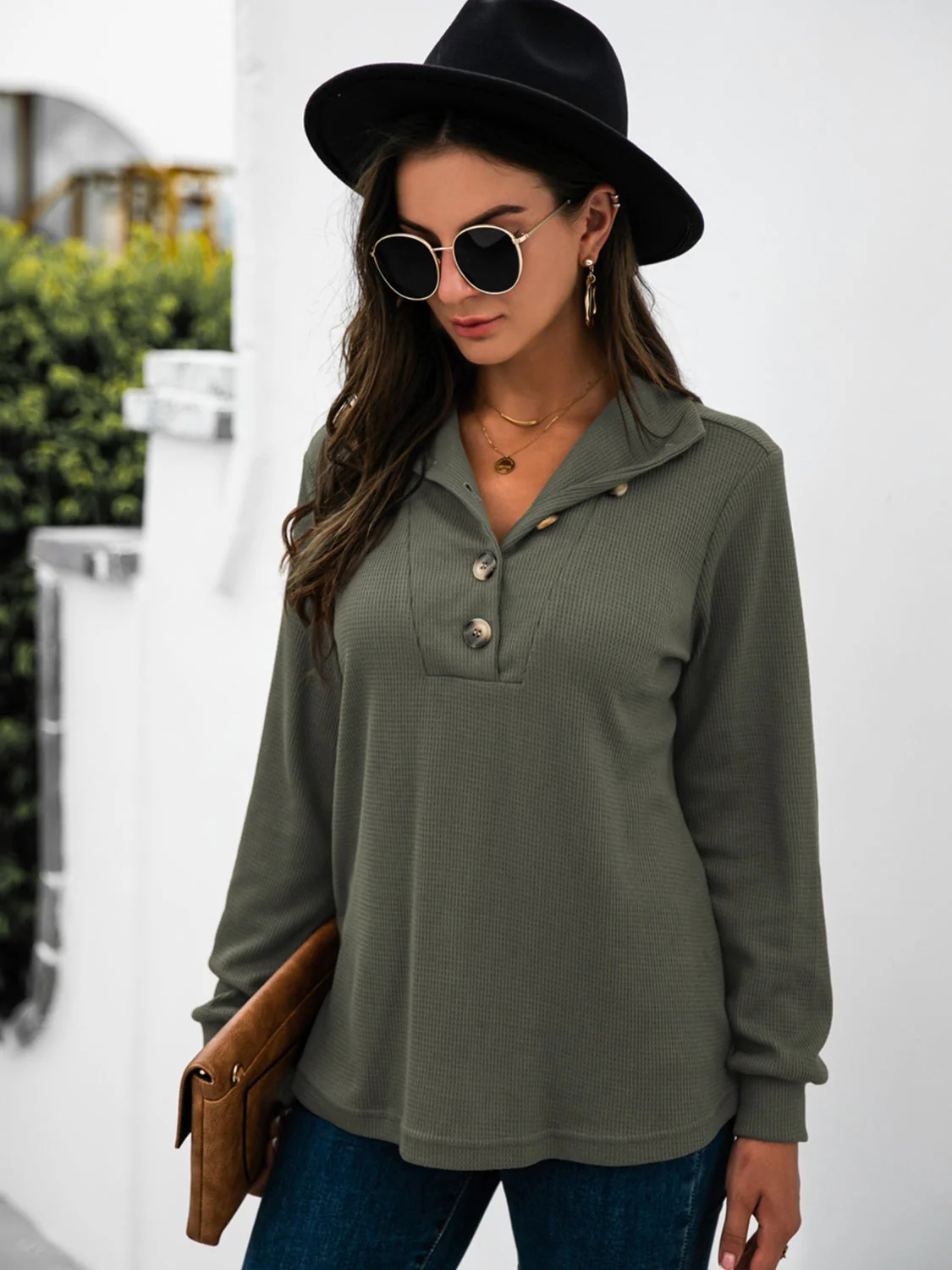Renee | Half button t-shirt with long sleeves - Image 23