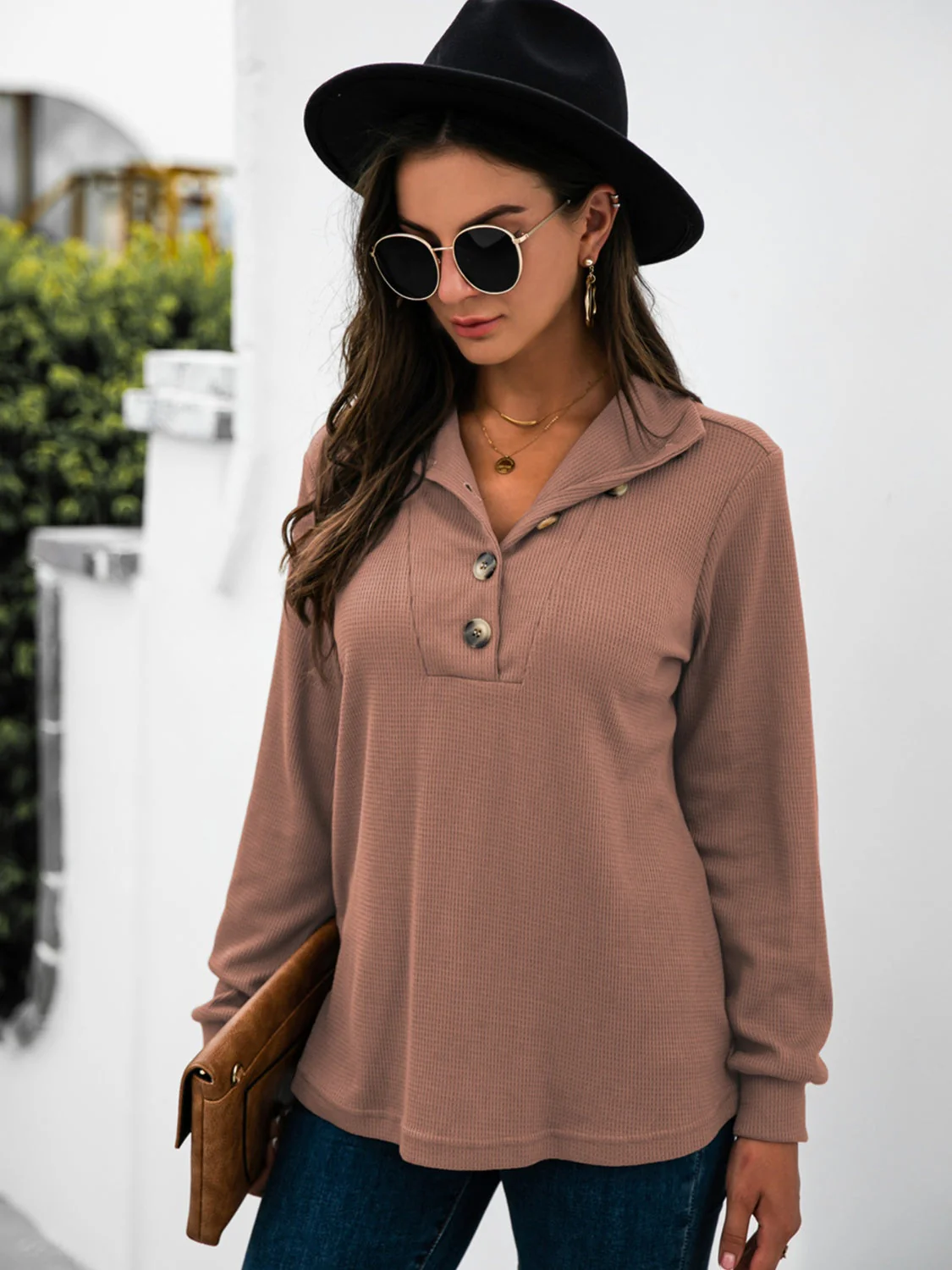 Renee | Half button t-shirt with long sleeves - Image 3