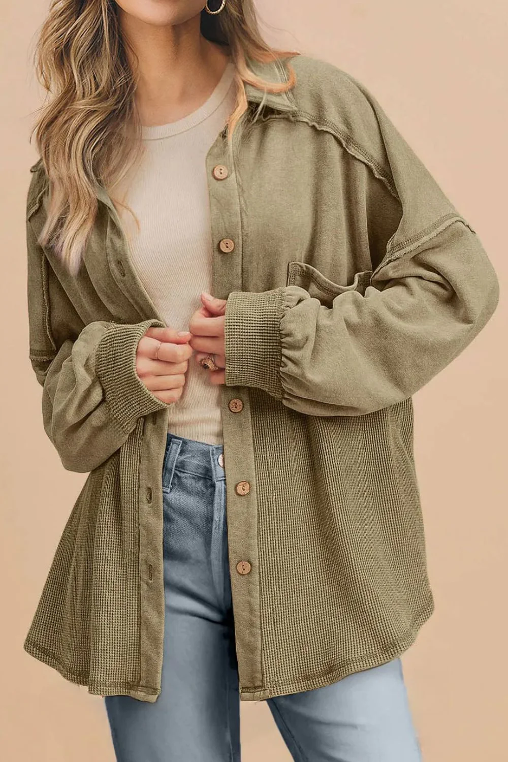 Renee | Waffle knit long sleeve jacket with collar