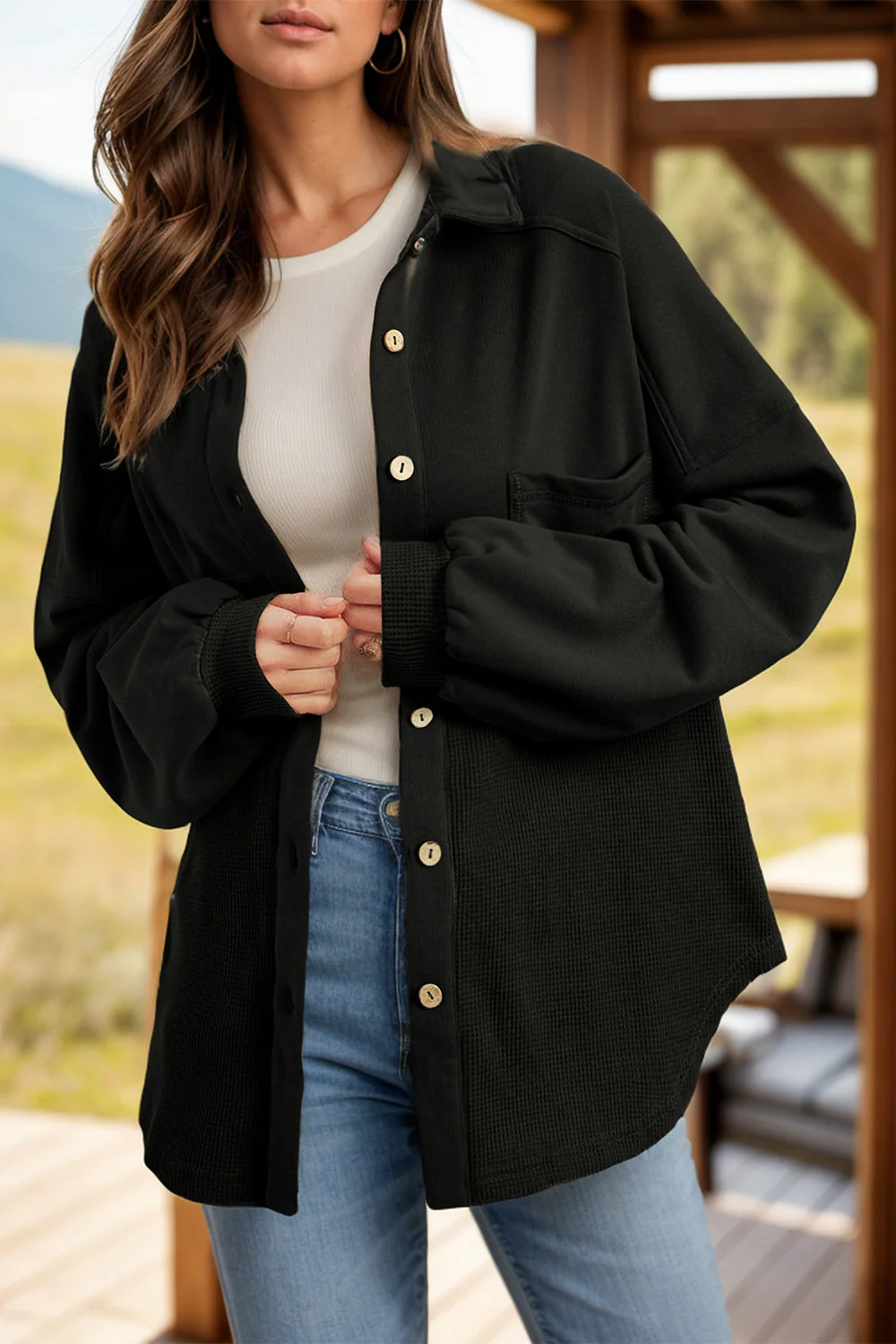 Renee | Waffle knit long sleeve jacket with collar - Image 7
