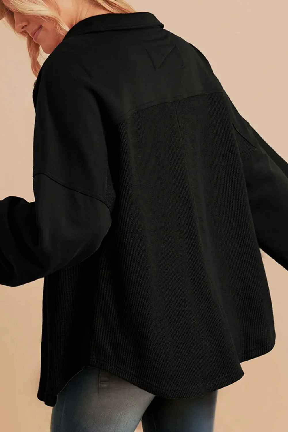 Renee | Waffle knit long sleeve jacket with collar - Image 9