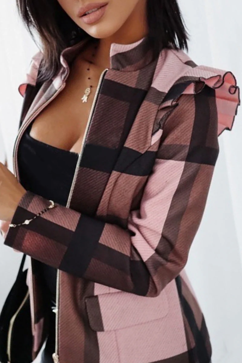 Rita | Casual checkered contrast half turtleneck outerwear - Image 3