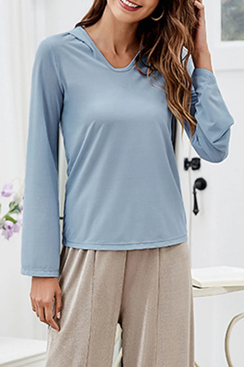 Rita | Casual solid patchwork tops with hooded collar