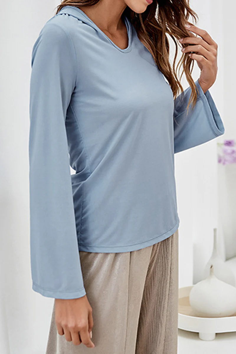 Rita | Casual solid patchwork tops with hooded collar - Image 4