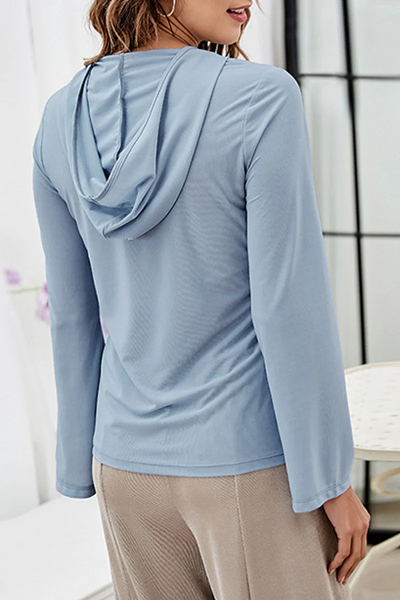 Rita | Casual solid patchwork tops with hooded collar - Image 5
