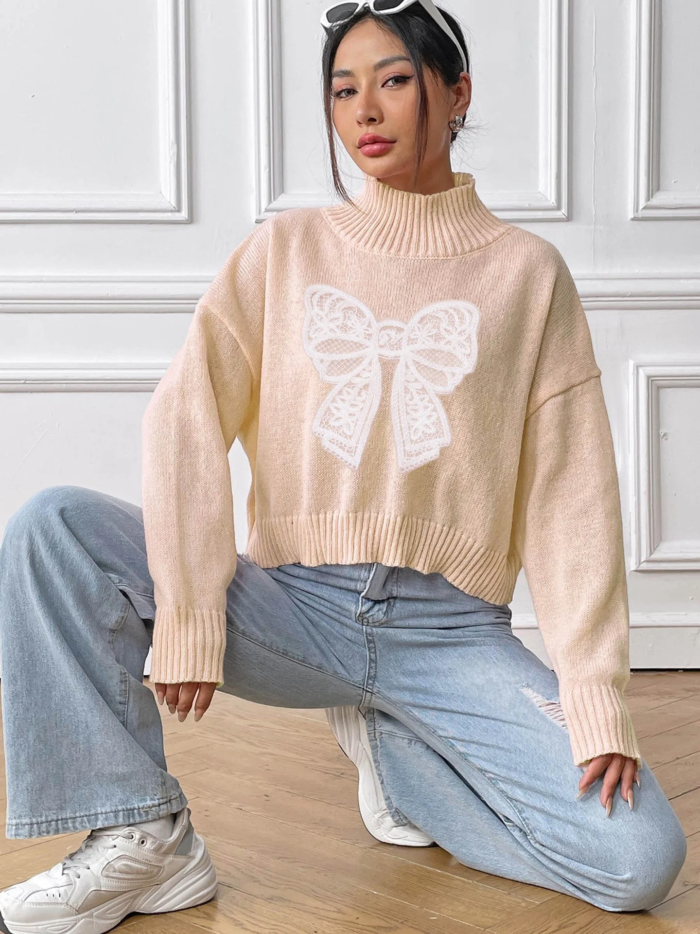 Rita | Turtleneck sweater with bow and long sleeves - Image 16