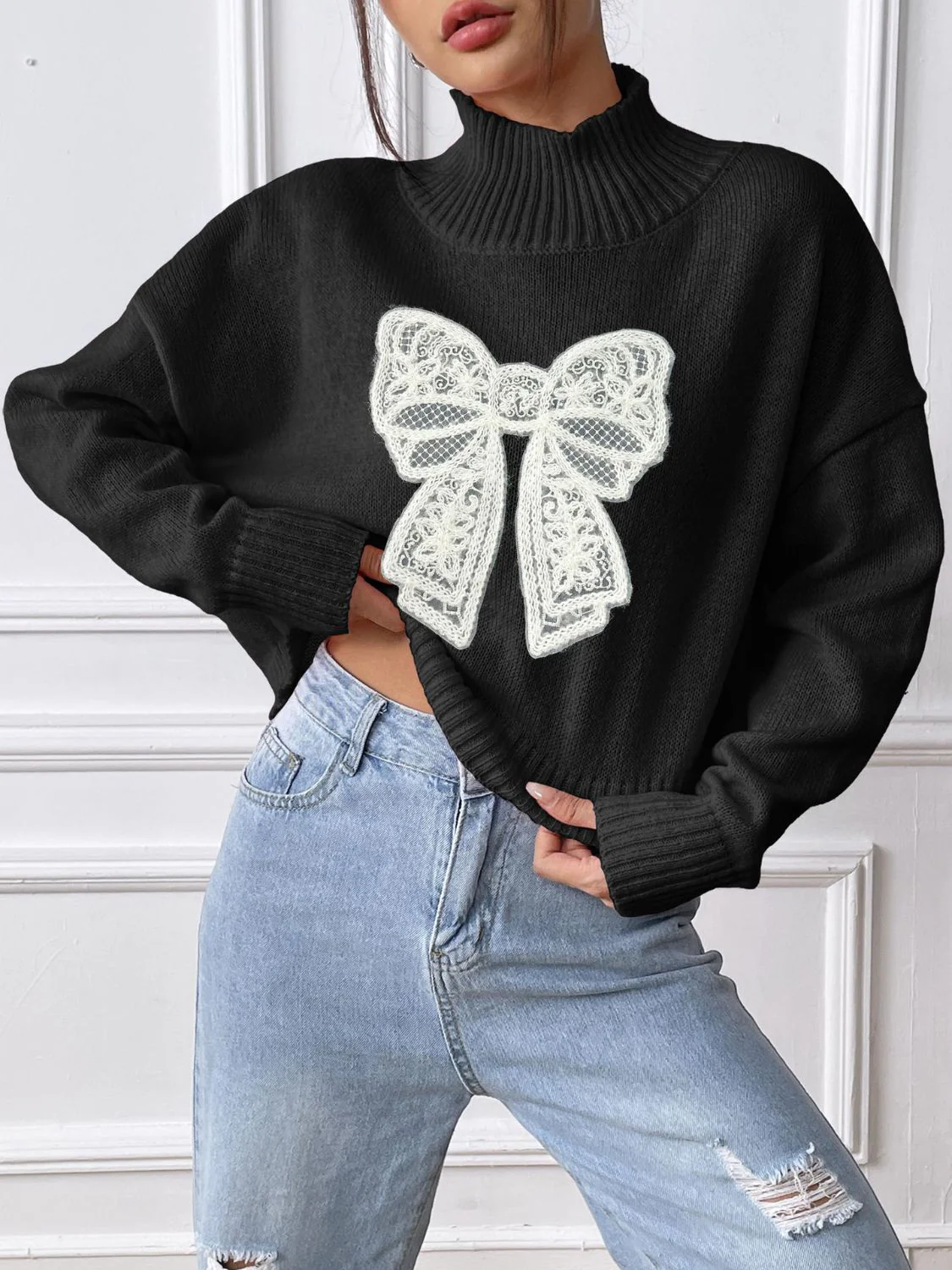 Rita | Turtleneck sweater with bow and long sleeves - Image 2