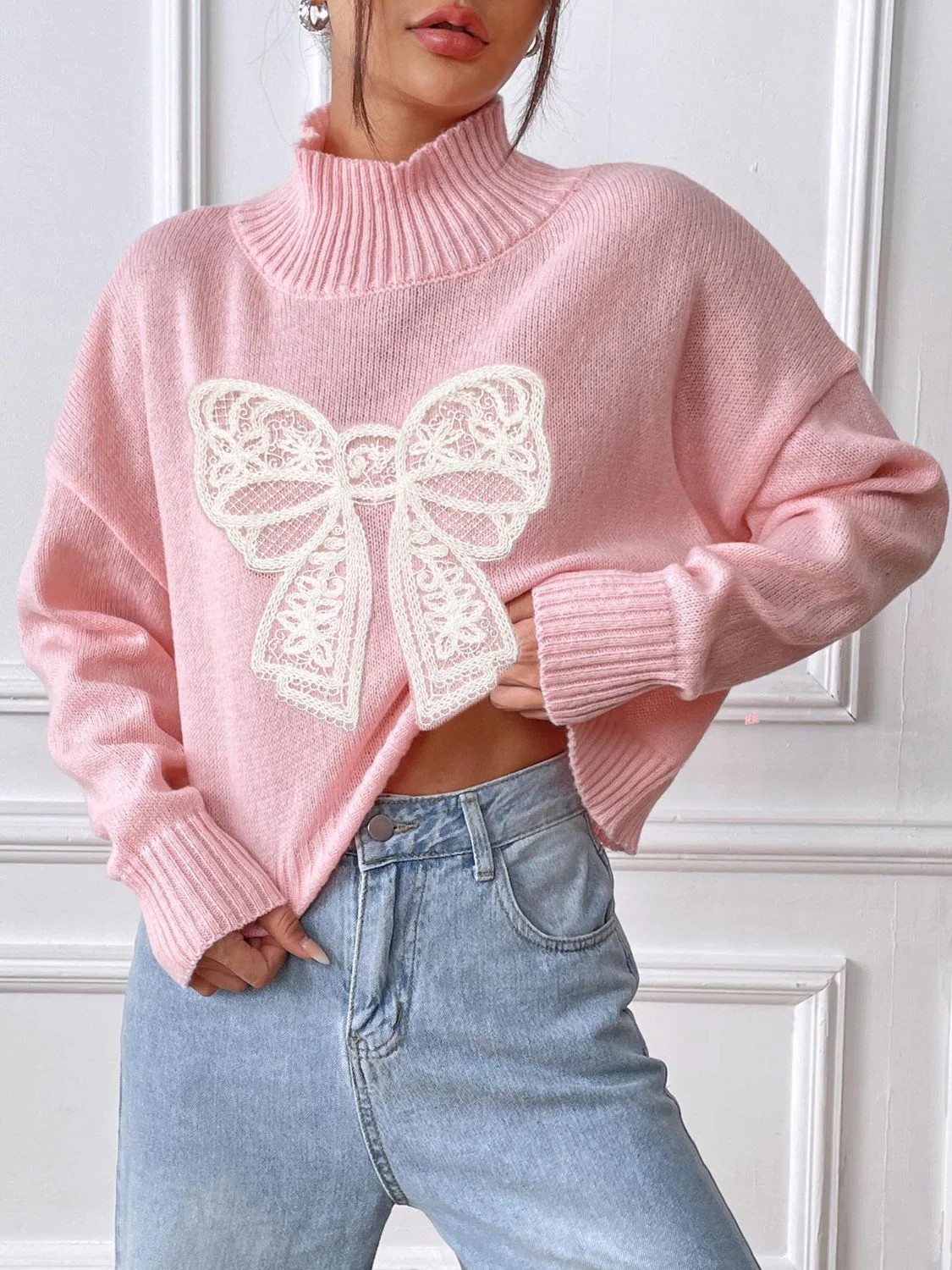 Rita | Turtleneck sweater with bow and long sleeves - Image 6