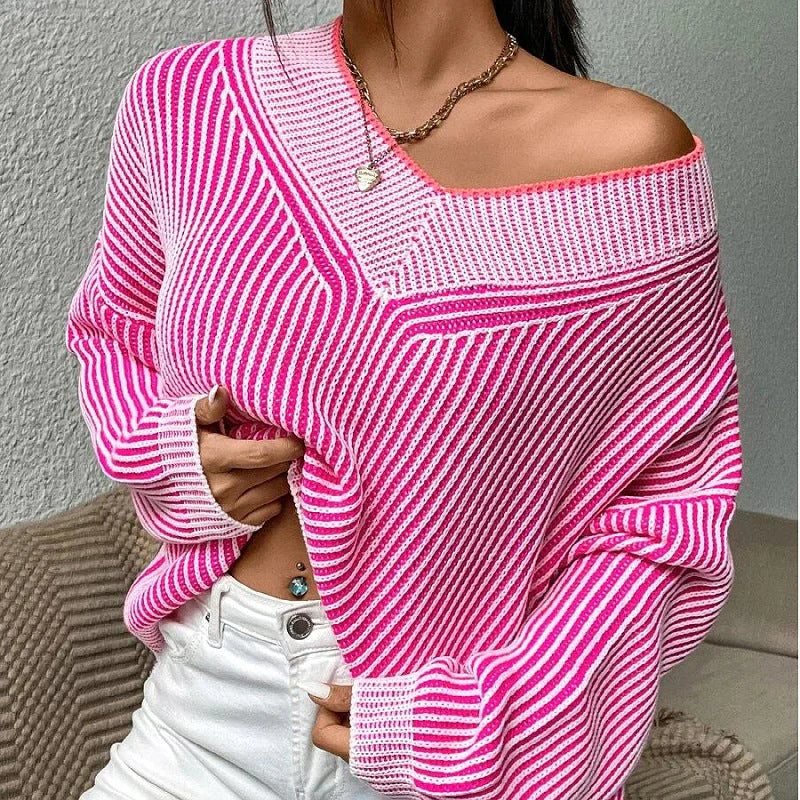Rocio | Elegant V-neck sweater with a striped pattern