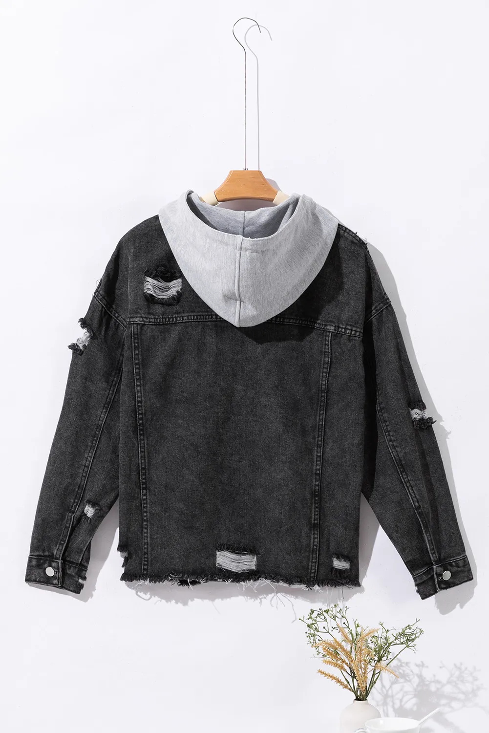 Rocio | Long sleeve denim jacket with hood and drawstring in a distressed look - Image 3