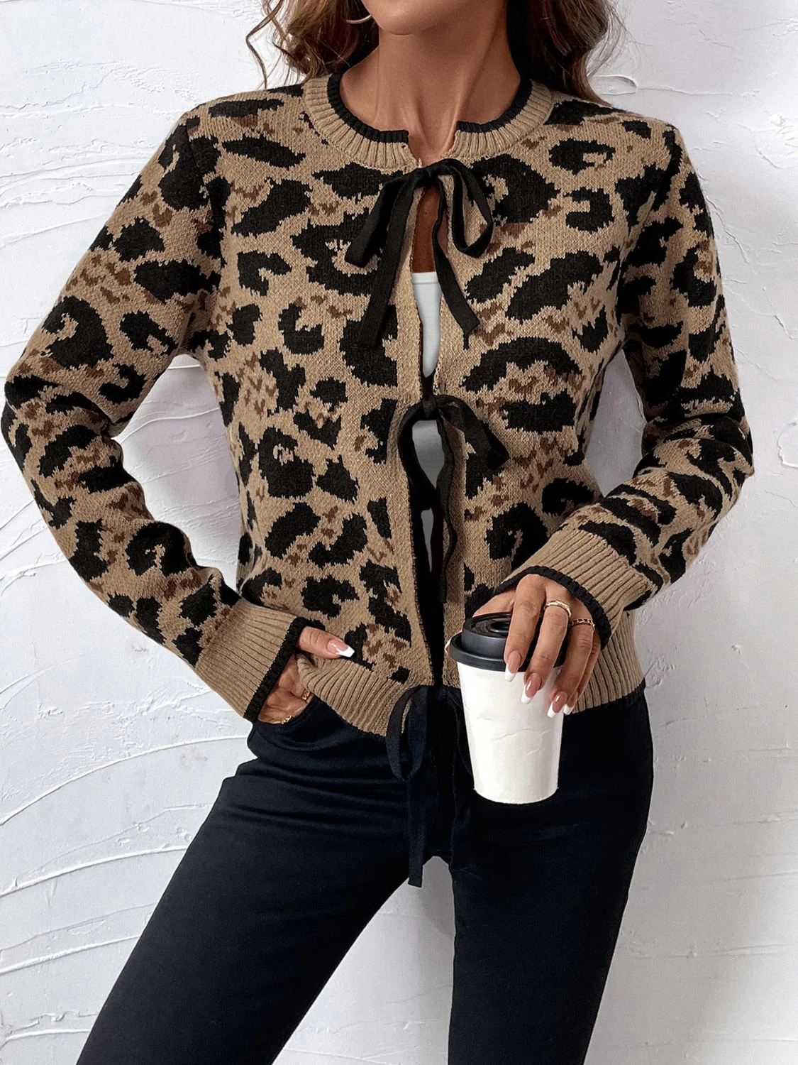 Rocio | Perfee tied leopard long sleeve cardigan - Image 6