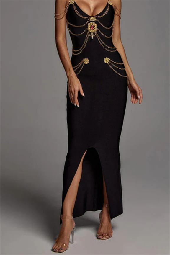 Rocío® | V-Neck Midi Dress With Metal Embellishment - Image 2