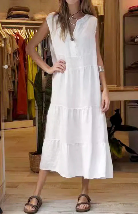 Rocío® | Vesper Solid Color Cotton And Linen Dress For Women - Image 5