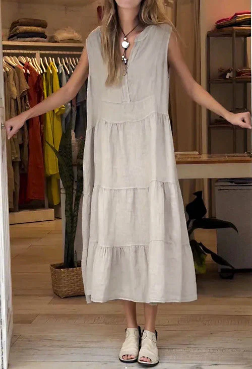 Rocío® | Vesper Solid Color Cotton And Linen Dress For Women - Image 6