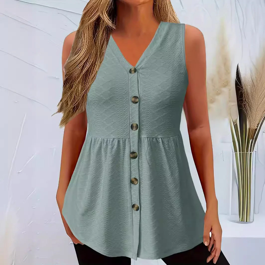 Rocío® | Women'S Sleeveless Blouse Dress With Curved Hem And Button Details