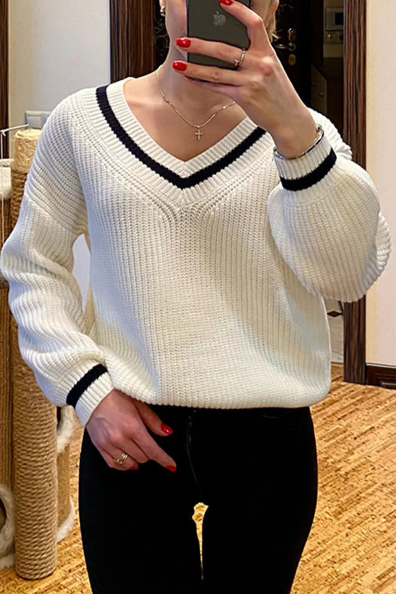 Romina | Casual, simple, solid V-neck patchwork tops - Image 2
