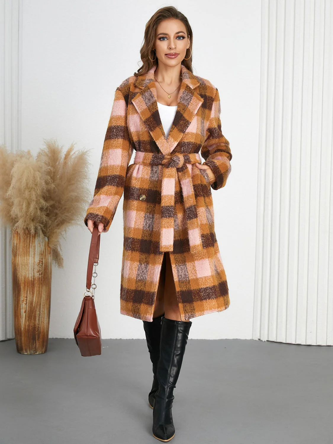 Romina | Tied checked coat with collar - Image 9