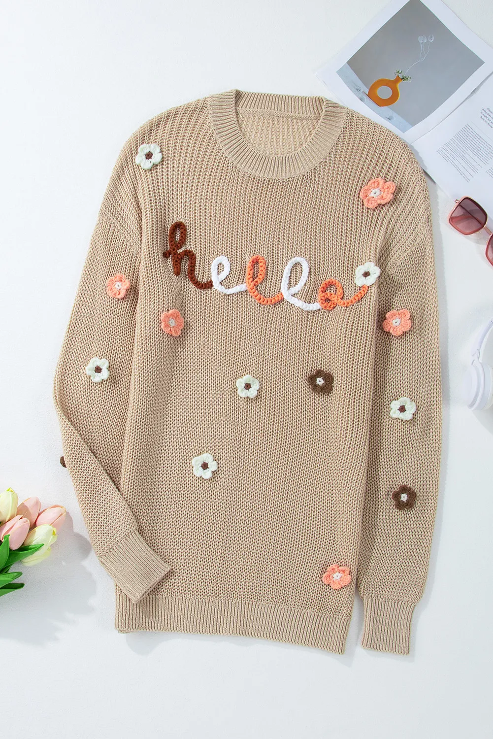 Romy | Long-sleeved sweater with a floral crew neck - Image 3