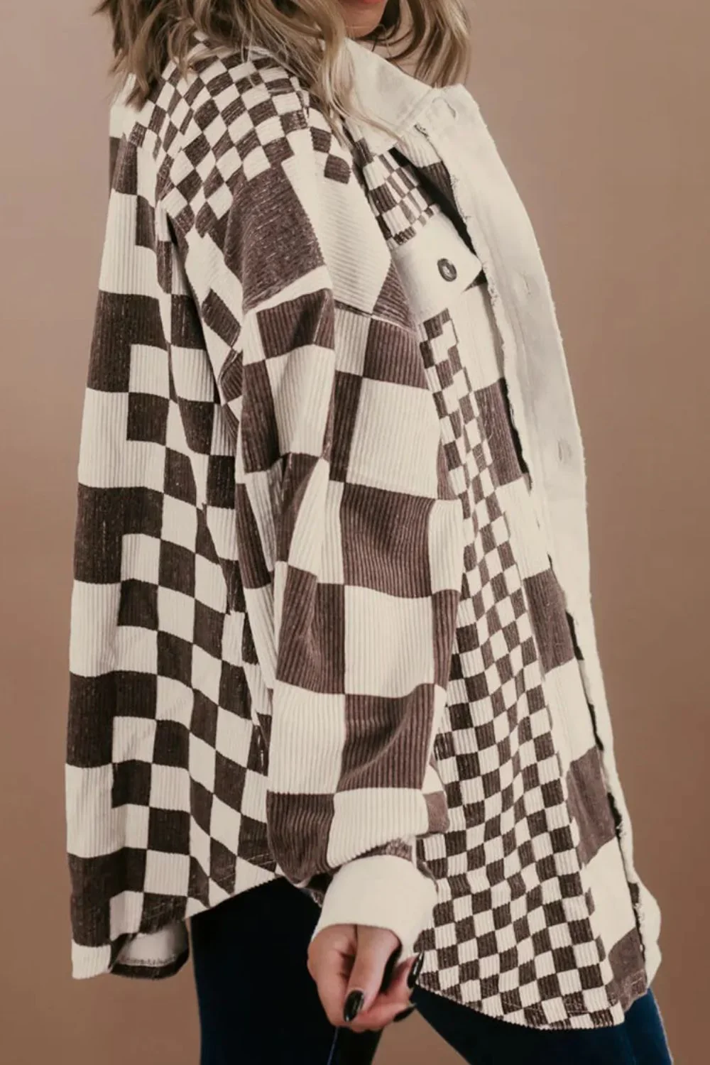 Romy | Oversized checked button down long sleeve jacket - Image 2