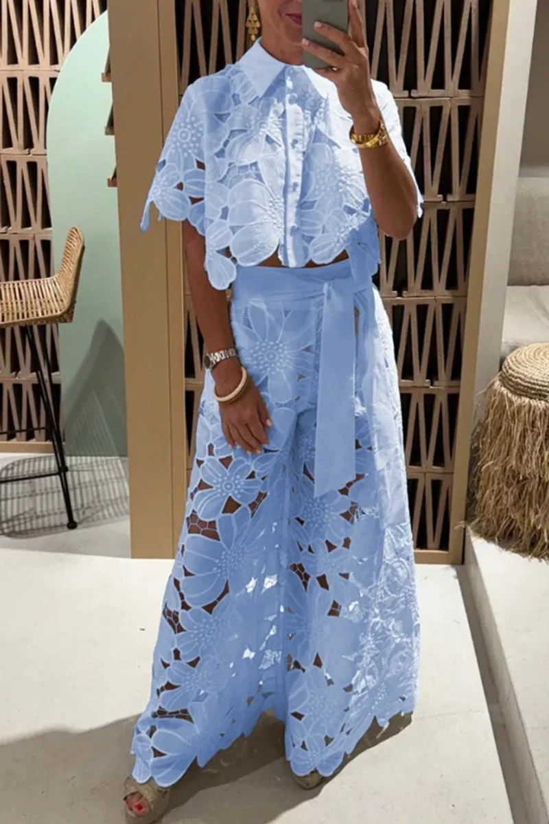 Rosa® | Women'S Evening Set With Floral Cut-Out Design And Waist Belt - Image 10