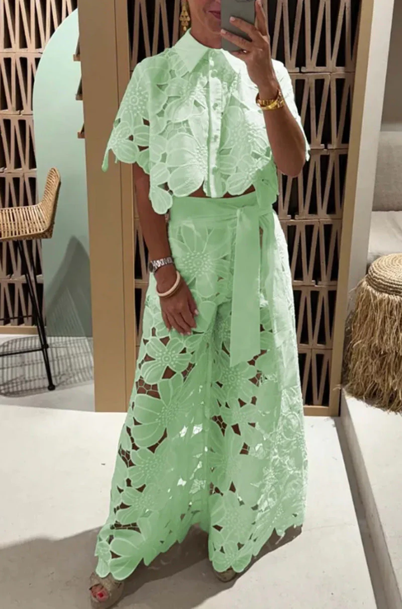 Rosa® | Women'S Evening Set With Floral Cut-Out Design And Waist Belt - Image 9
