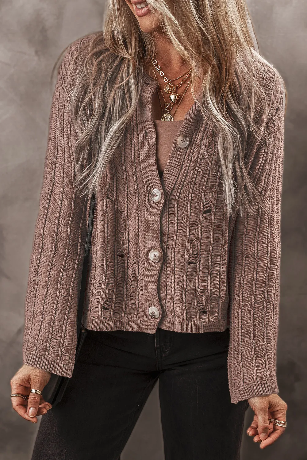 Rosanna | Long sleeve cardigan with buttons - Image 2
