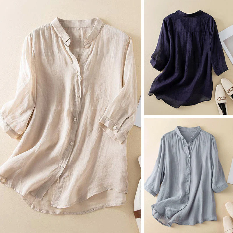 Rosario® | Casual Button-Down 3/4 Sleeve Cotton Blouse