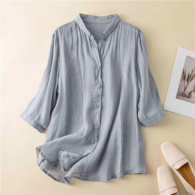 Rosario® | Casual Button-Down 3/4 Sleeve Cotton Blouse - Image 3